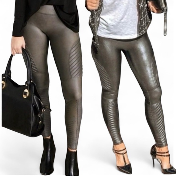 SPANX Pants - SPANX Faux Leather Moto Leggings in Gunmetal